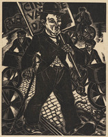KG 09641
<br/>
Man (verkleed als Charlie Chaplin) met reclamebord
<br/>
<em>Vossen, André van der (1893-1963)</em>